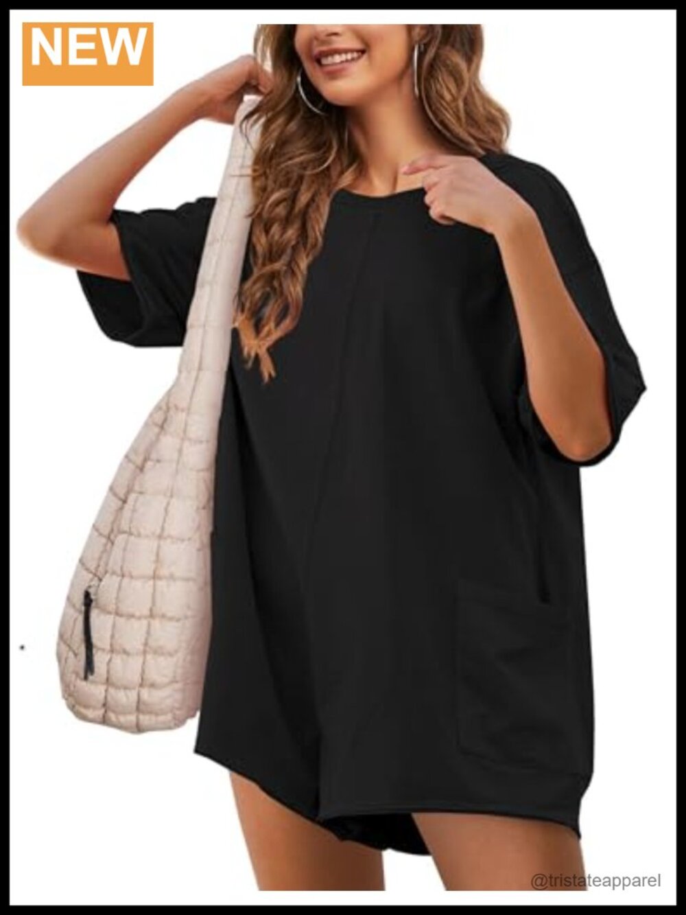 Oversized Hot Shot Tee Romper Backless Loose Fit Short Sleeve Side Pockets